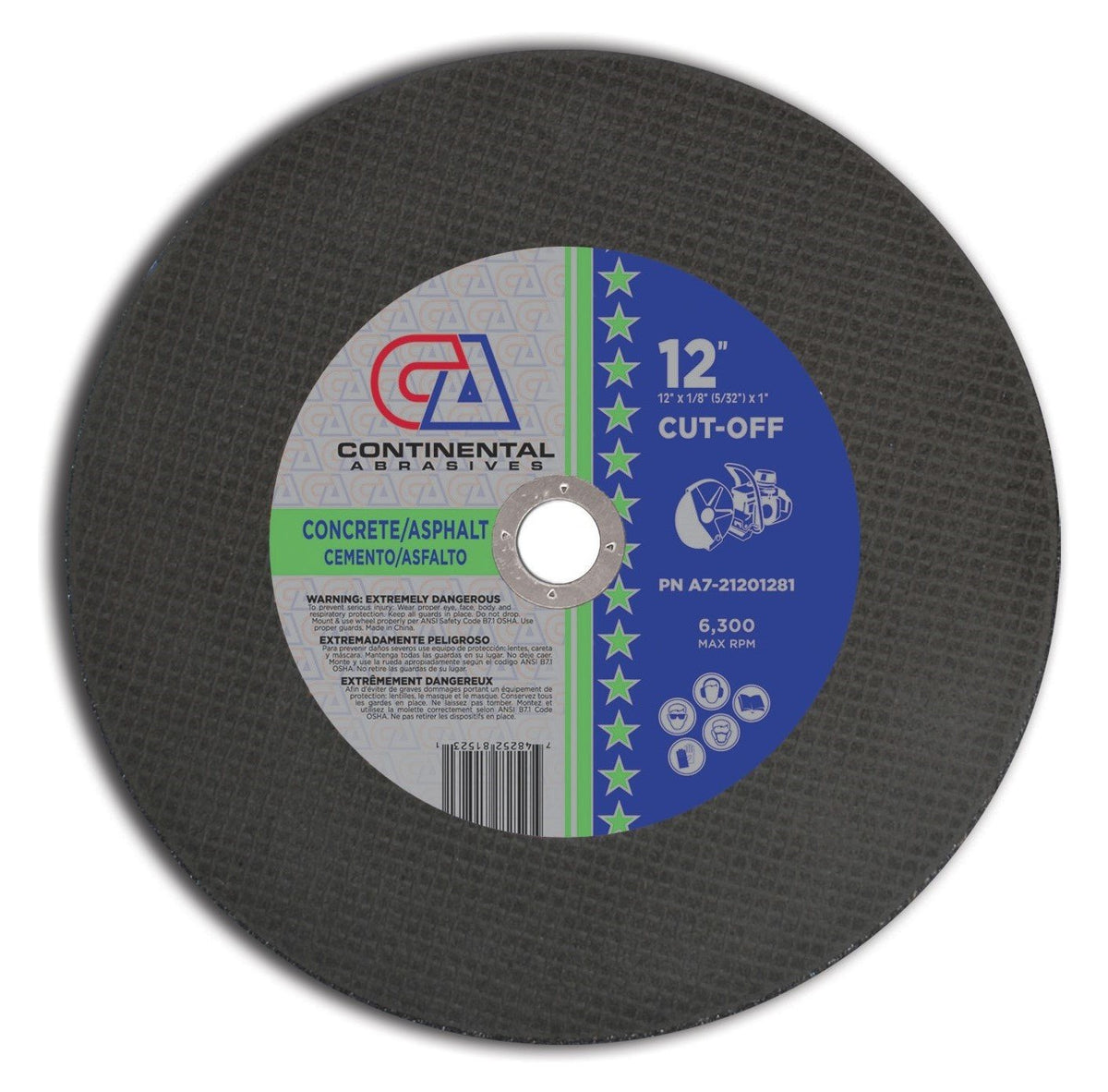 12" x 1/8" (5/32") x 1" Type 1 Gas Saw Wheels for Concrete/Asphalt (Pack of 10)