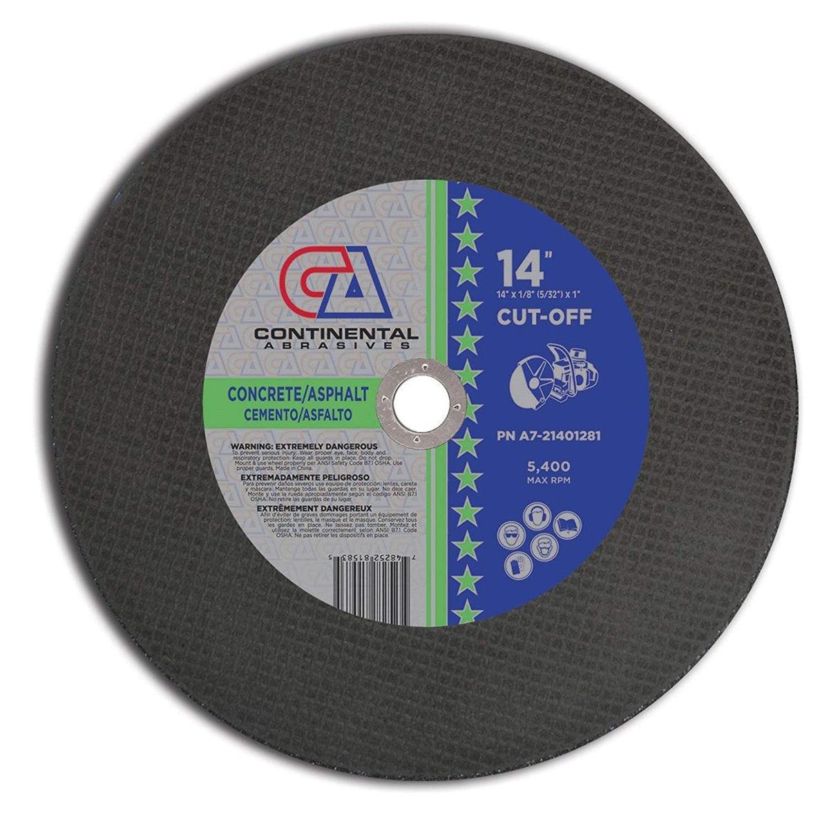 14" x 1/8" (5/32") x 1" Type 1 Gas Saw Wheels for Concrete/Asphalt (Pack of 10)