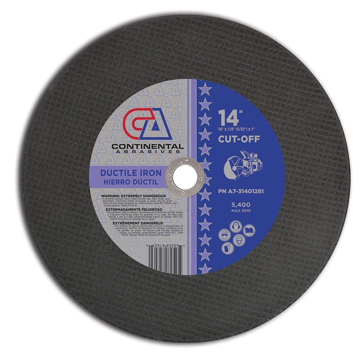 14" x 1/8" (5/32") x 1" Type 1 Gas Saw Wheels for Ductile Iron (Pack of 10)