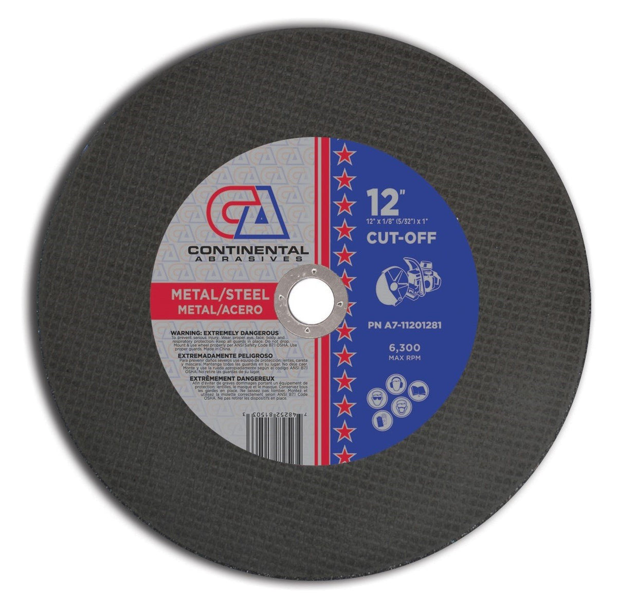 12" x 1/8" (5/32") x 1" Type 1 Gas Saw Wheels for Metal/Steel (Pack of 10)