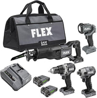 Load image into Gallery viewer, FLEX 24V Brushless 4-Tool Kit FXM401-2A - RECIP SAW, 1/2" DRILL, IMP DRVR, LITE
