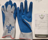 Load image into Gallery viewer, ATLAS FIT 300 SHOWA NATURAL LATEX PALM BLUE LARGE RUBBER WORK GLOVES 1 DOZ - LG

