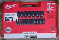Load image into Gallery viewer, Milwaukee SHOCKWAVE 19-Piece 1/2 in Drive SAE Deep 6-Point Impact Socket Set (49-66-7012) – Forged Steel, Impact-Rated, Stackable Case
