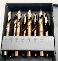 Load image into Gallery viewer, REAPER STILETTO SILVER &amp; DEMING COBALT STEP TIP DRILL BIT - 8pc SET 9/16" - 1"
