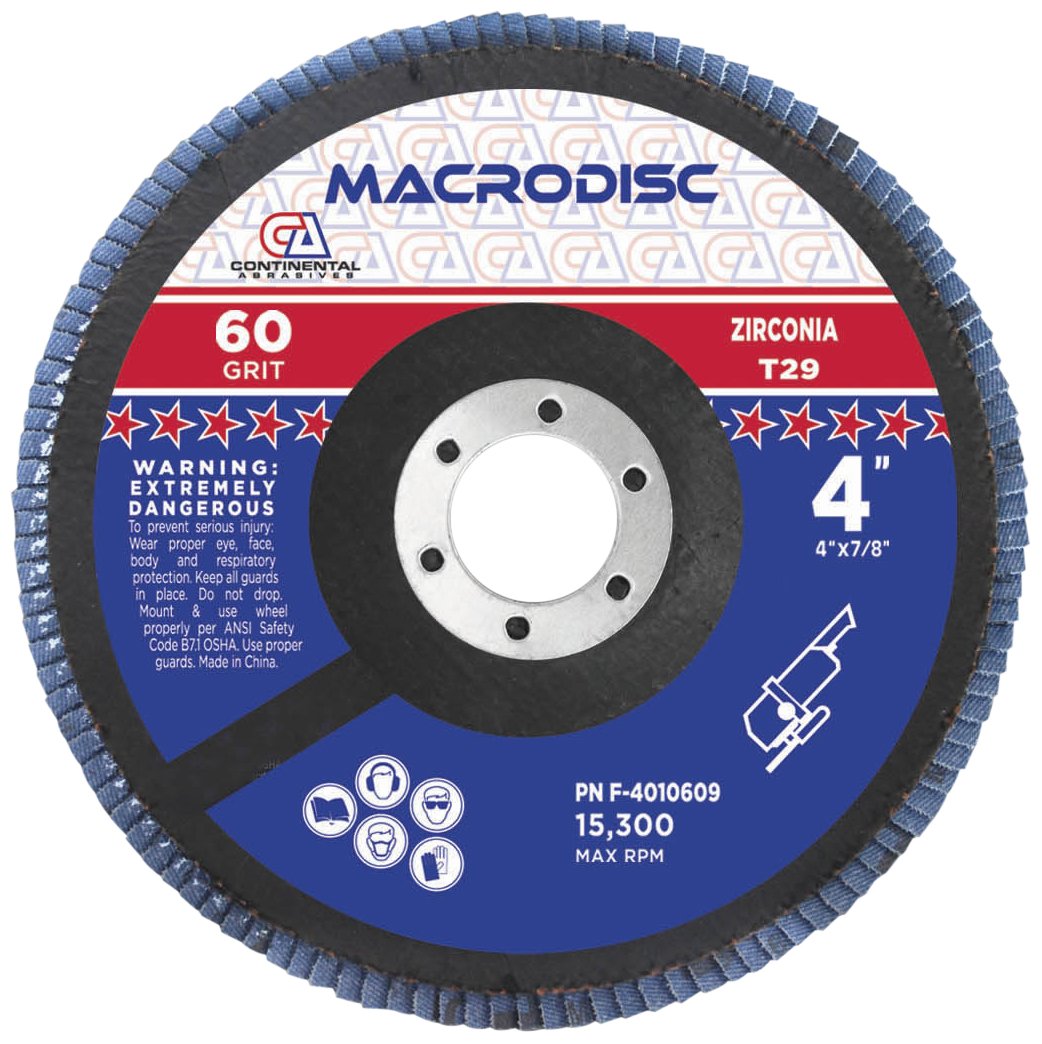 4" x 5/8" 60 Grit Type 29 Zirconia Standard Flap Discs (Pack of 10)