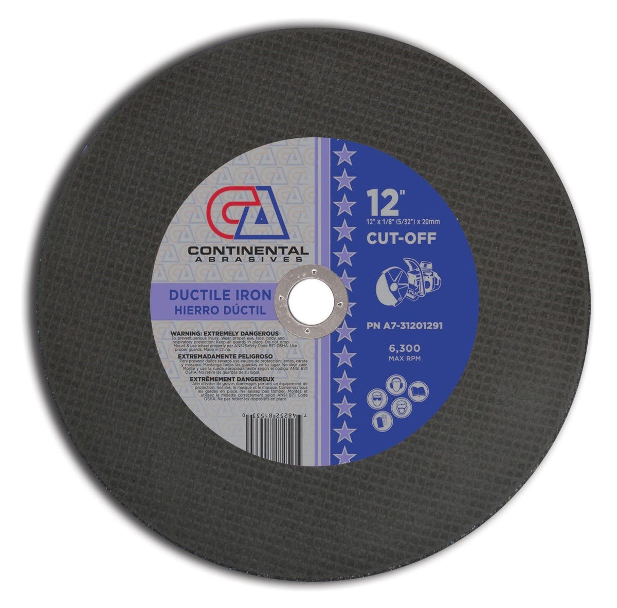 12" x 1/8" (5/32") x 20mm Type 1 Gas Saw Wheels for Ductile Iron (Pack of 10)