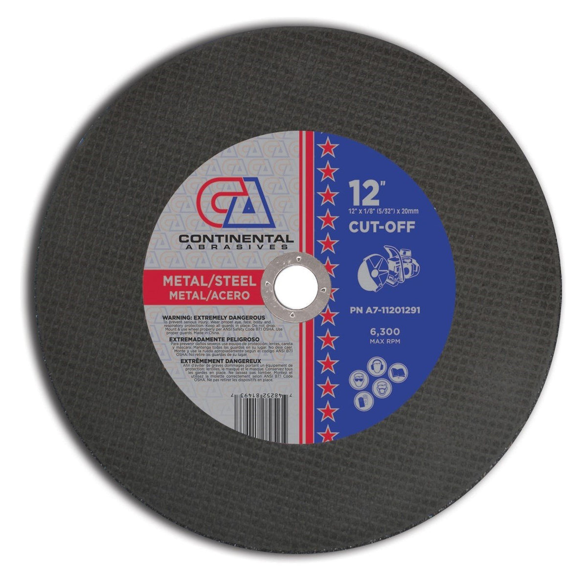 12" x 1/8" (5/32") x 20mm Type 1 Gas Saw Wheels for Metal/Steel (Pack of 10)