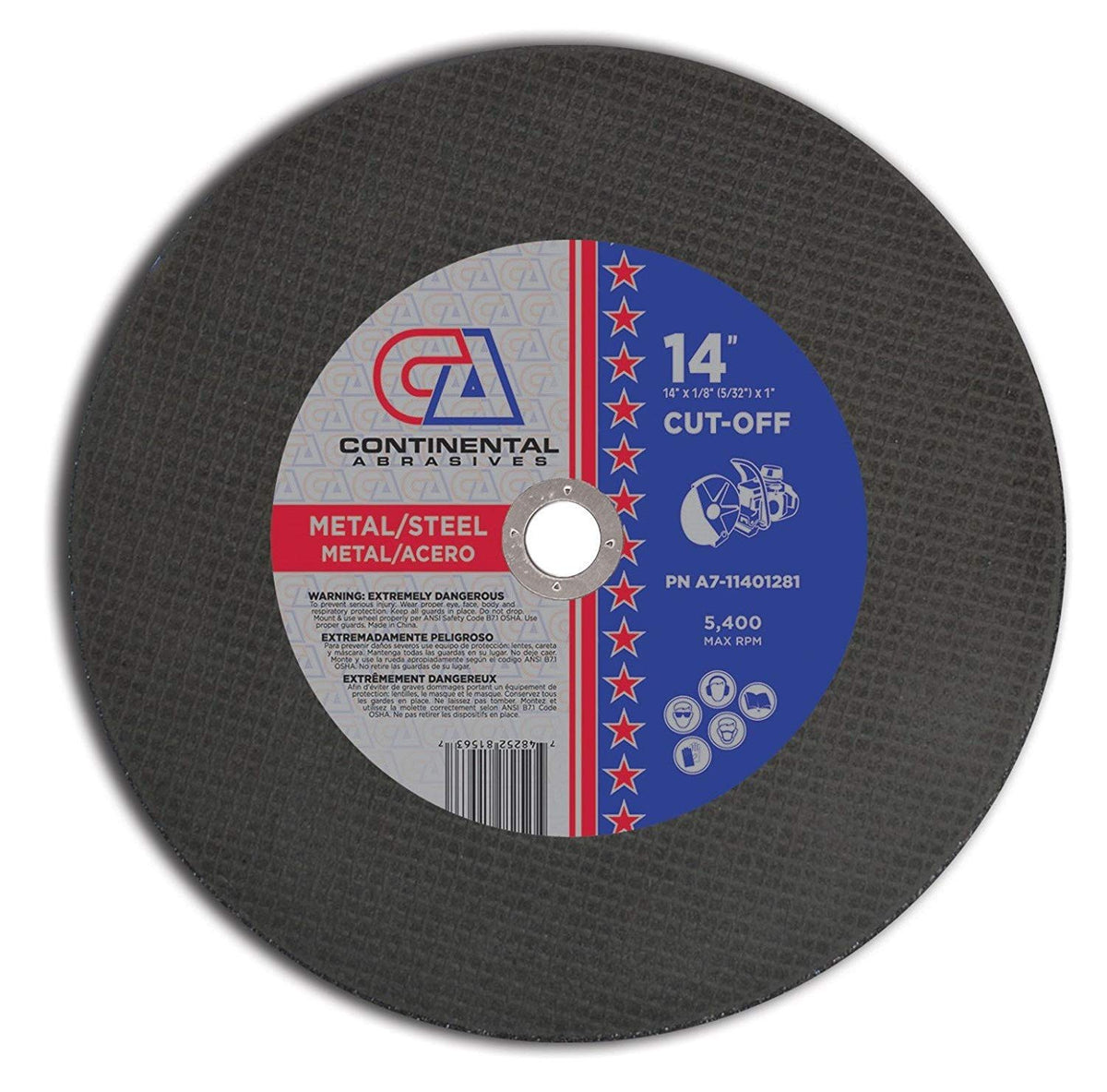 14" x 1/8" (5/32") x 1" Type 1 Gas Saw Wheels for Metal/Steel (Pack of 10)